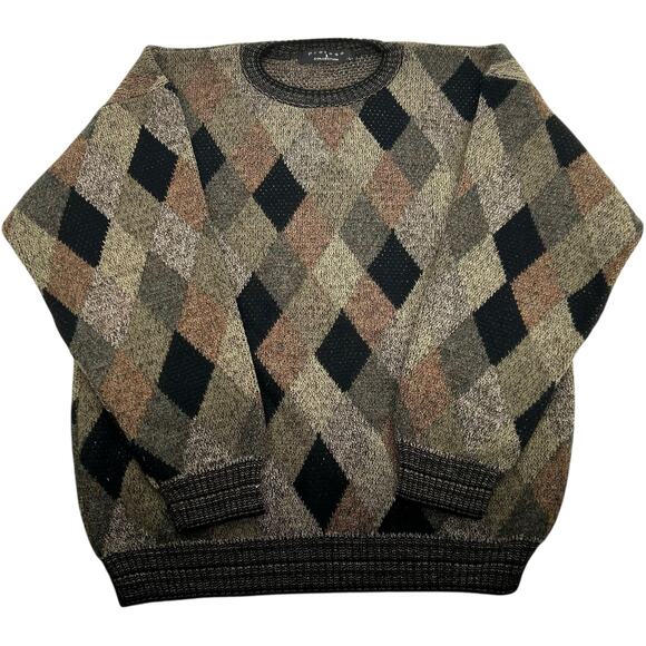 VTG 90s Men's Argyle Pattern Protege 100% Acrylic Knitted Crewneck Sweater Sz L - Picture 1 of 6